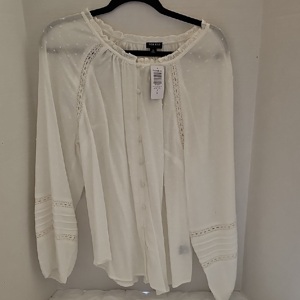 Torrid Cream Blouse with Lace Accents